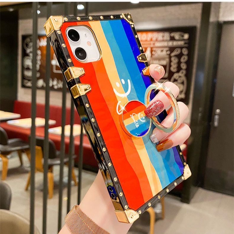 Rainbow smiley square phone case for samsung