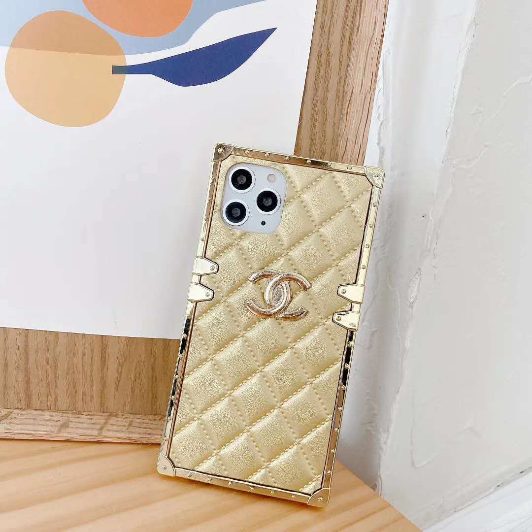 Square check leather phone case