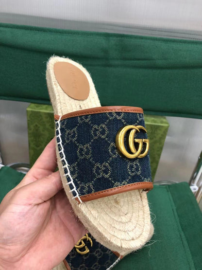 G Slides - Wheat [Denim/Gold Buckle]