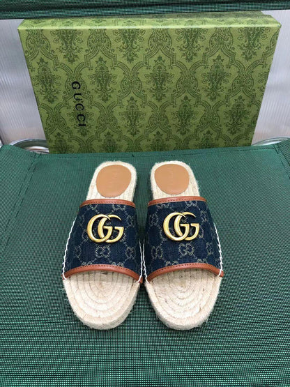 G Slides - Wheat [Denim/Gold Buckle]