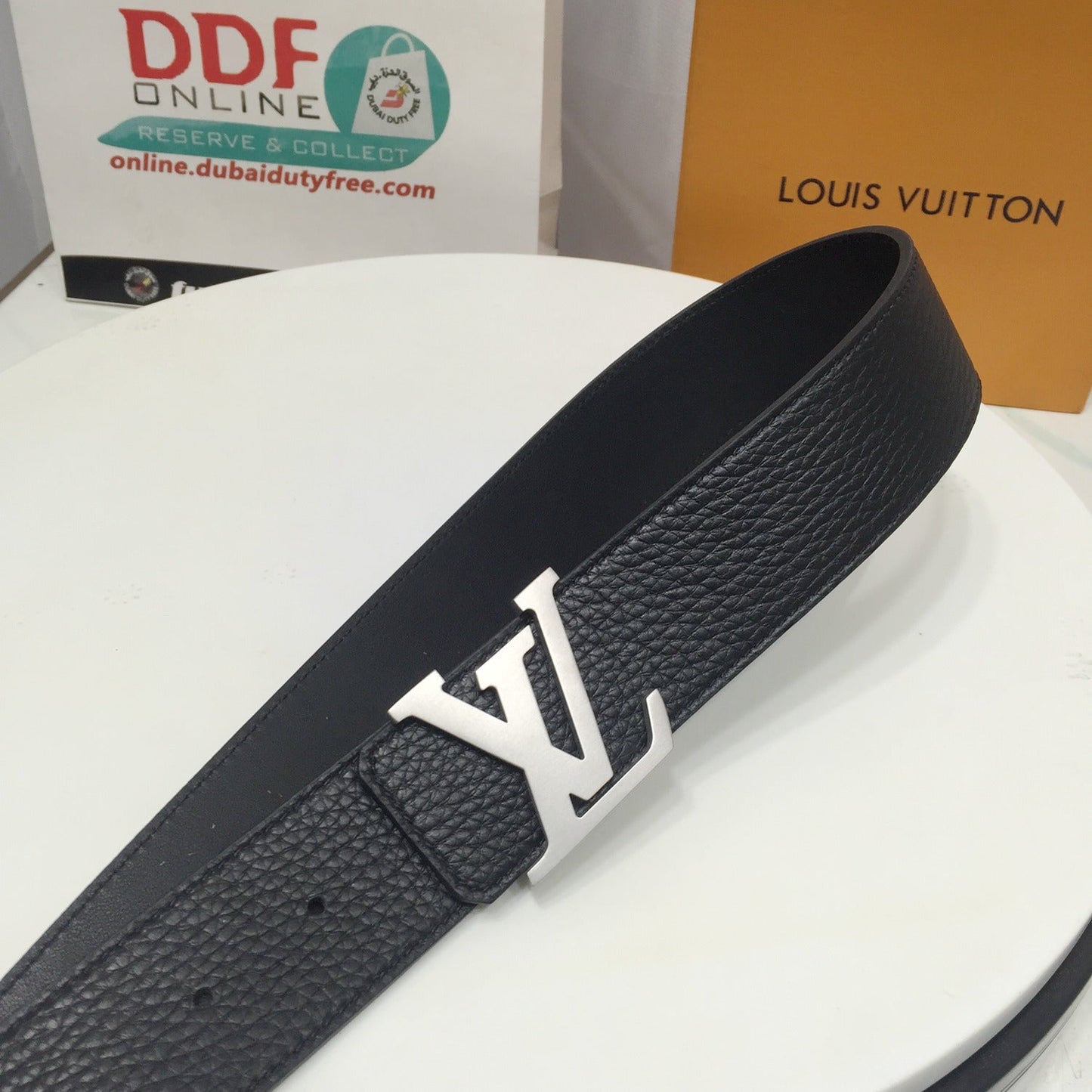 L V Belt - Black & Satin Silver