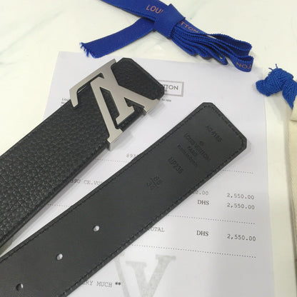 L V Belt - Black & Satin Silver