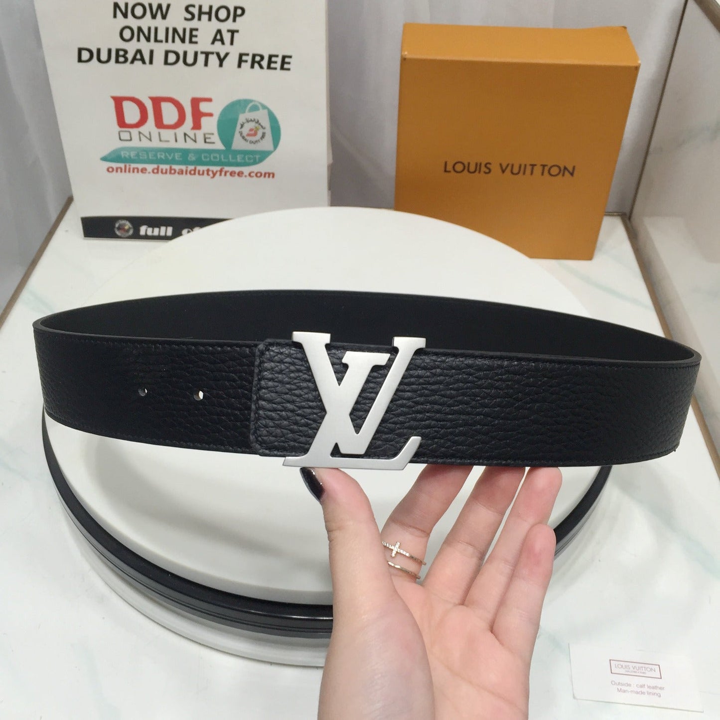 L V Belt - Black & Satin Silver