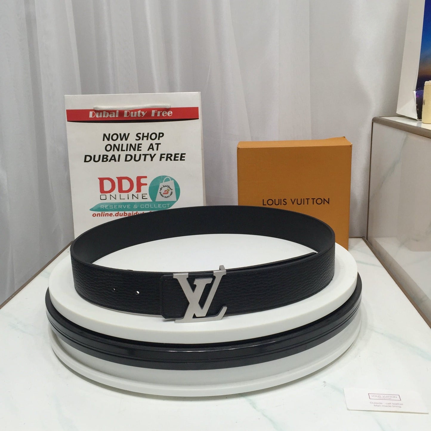 L V Belt - Black & Satin Silver