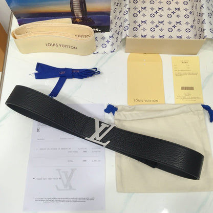 L V Belt - Black & Satin Silver