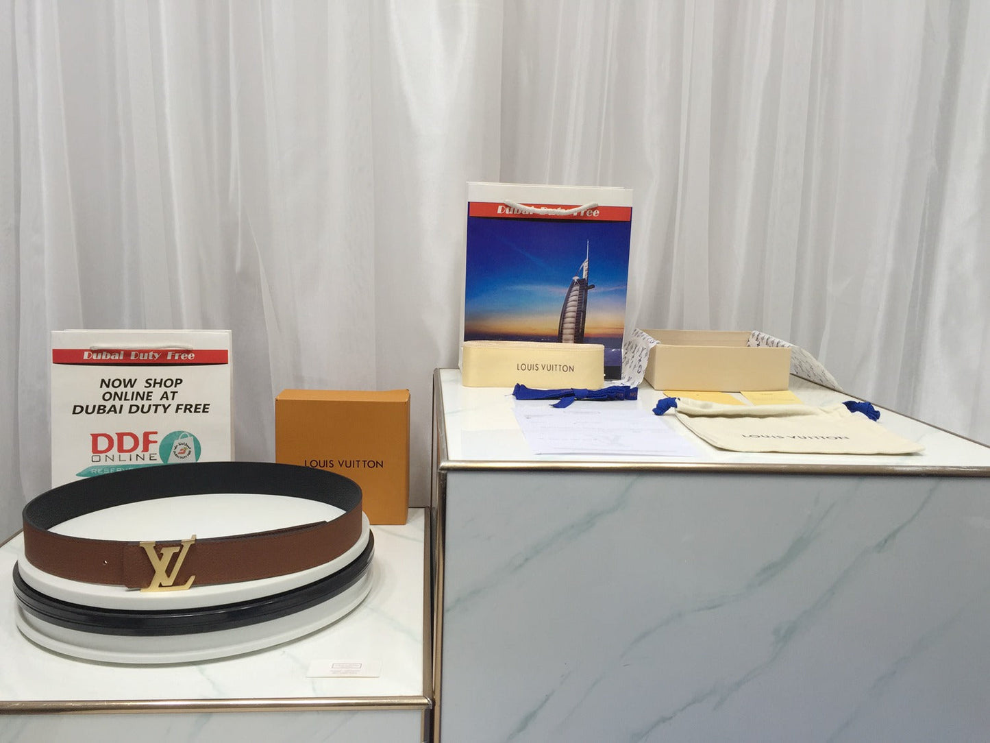 L V Belt - Brown & Gold