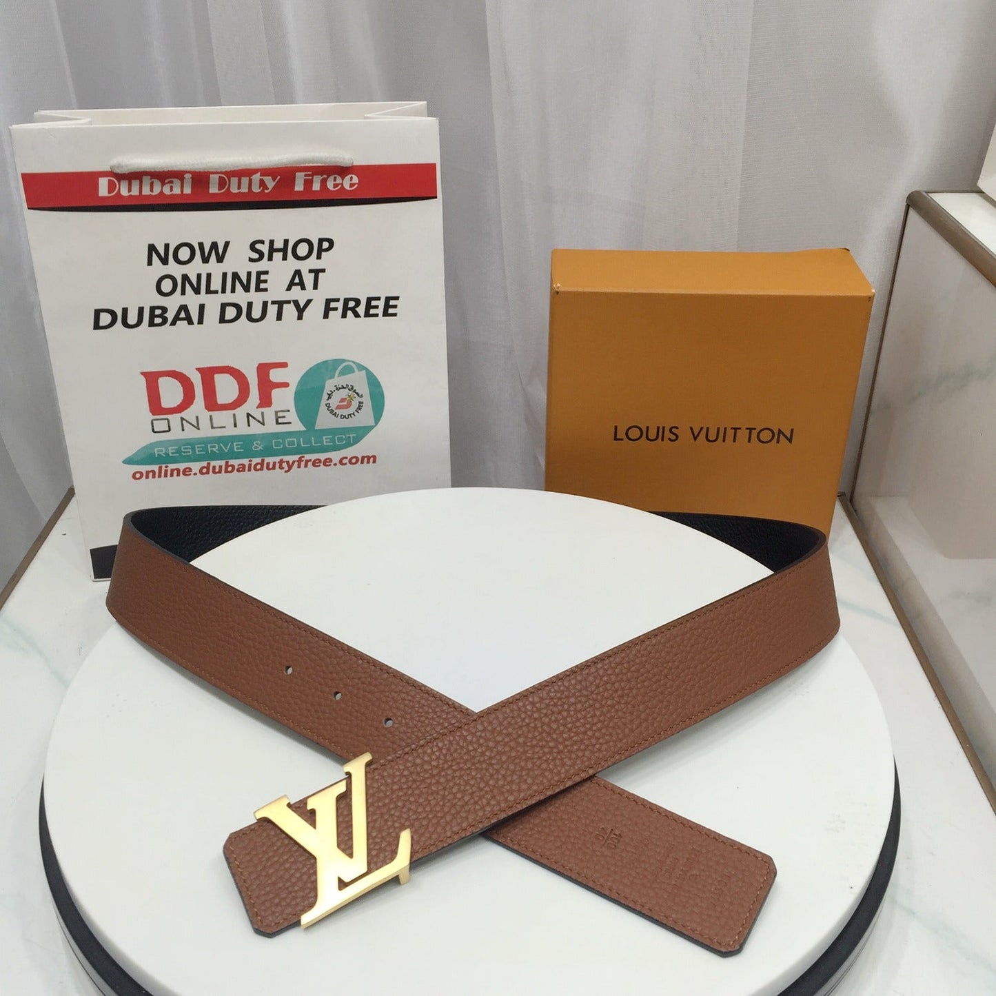 L V Belt - Brown & Gold