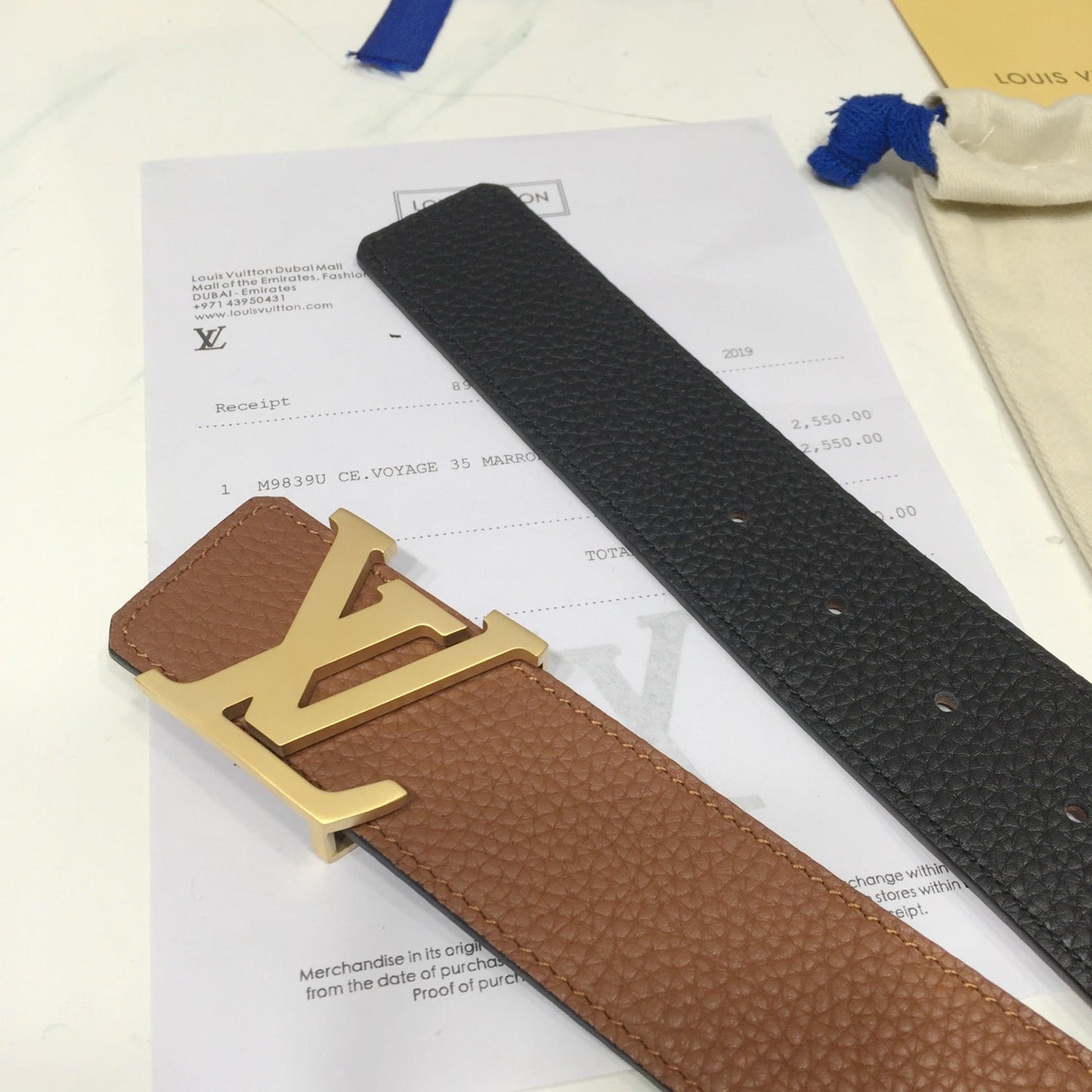 L V Belt - Brown & Gold