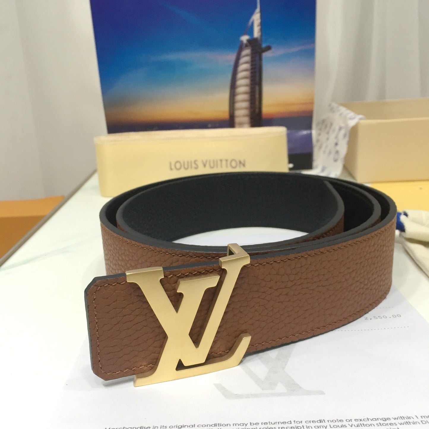 L V Belt - Brown & Gold